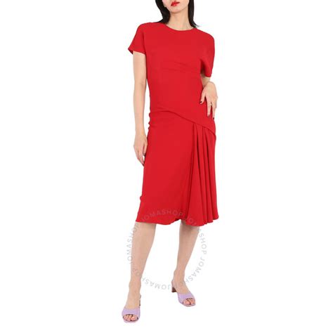 Versace Ladies Scarlet Draped Asymmetric Midi Dress, Brand.